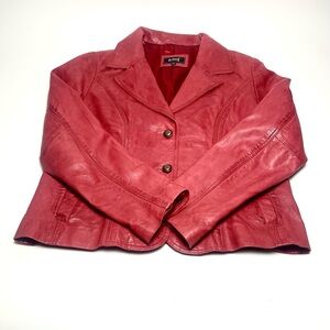 Plonge’ Cuir Leather Women’s Panel Blazer Jacket Distressed Red Made in India XL
